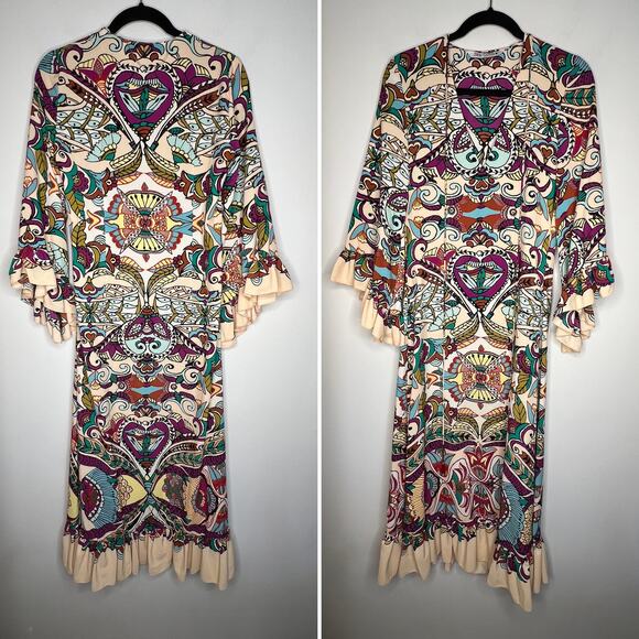 Zara Multicolor Printed Ruffle Hem Maxi Dress Size XS - Picture 4 of 12